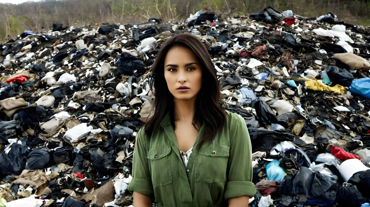 foto de mujer en un vertedero de basura