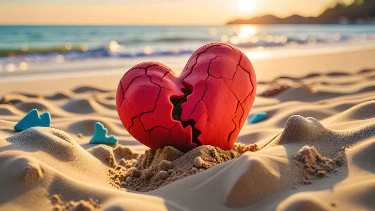 corazon roto en la playa