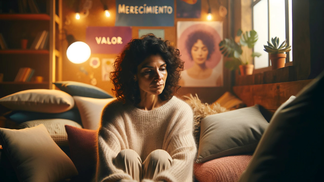 mujer pensativa en su habitacion