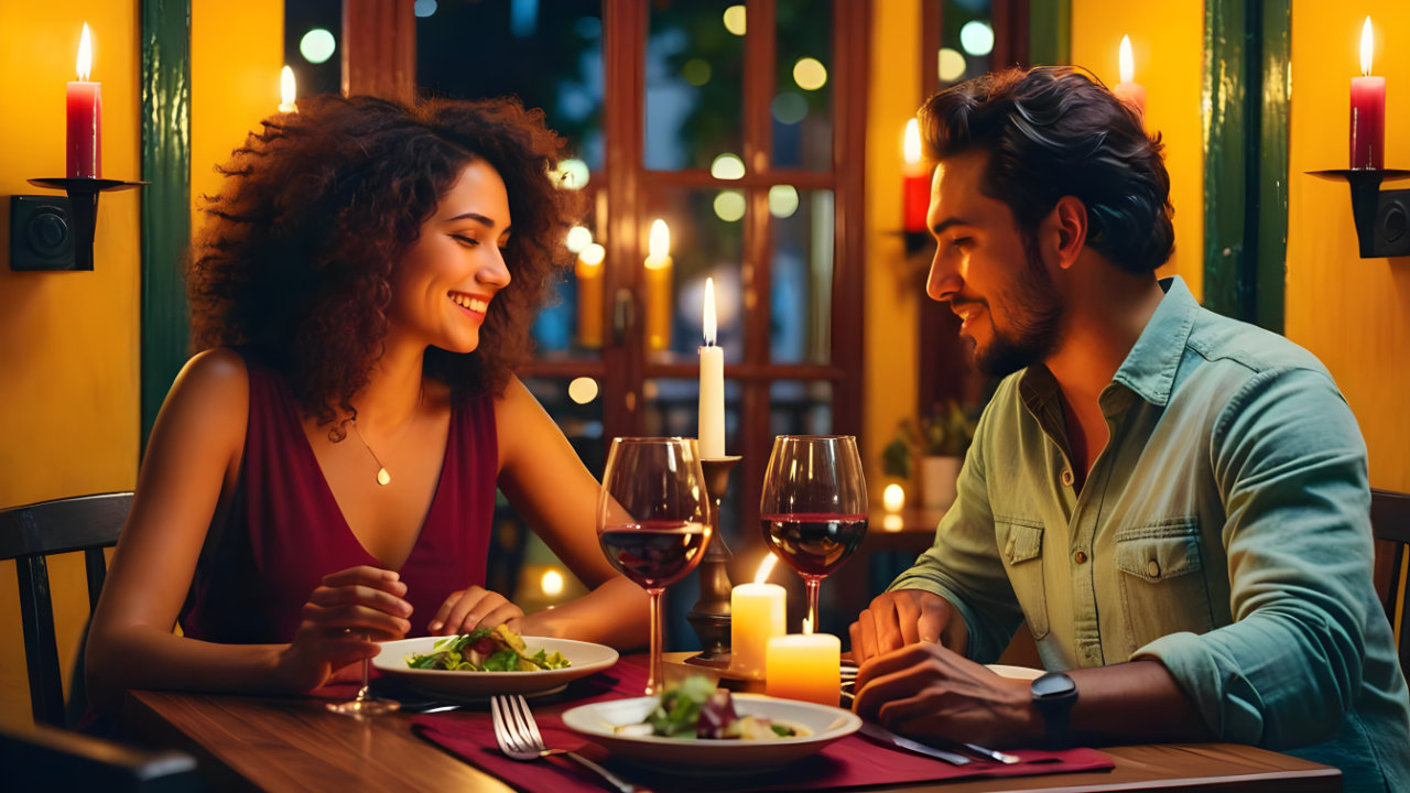 Imagen de una pareja en una cena romántica.