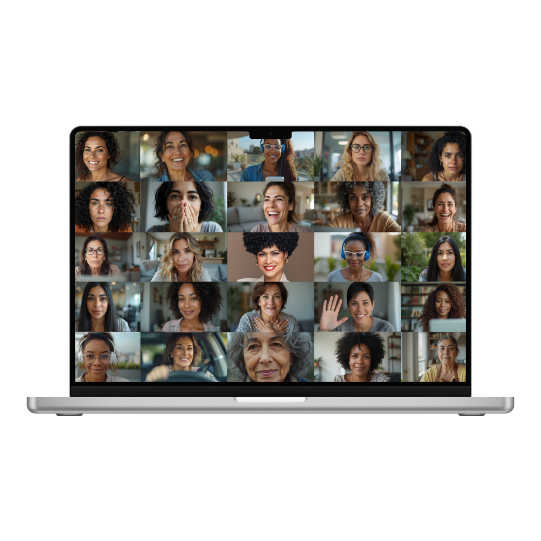 Mockup de una reunión virtual en una MacBook