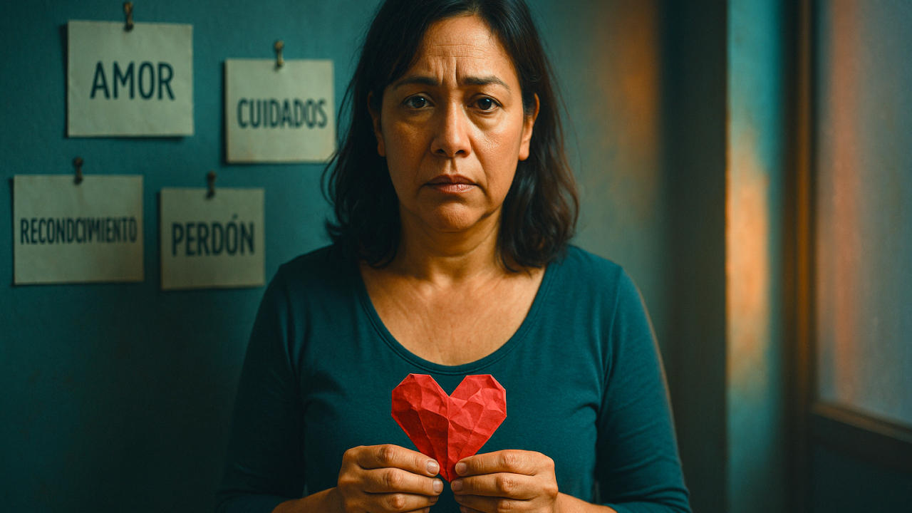 Imagen de una mujer sosteniendo un corazón de papel en sus manos