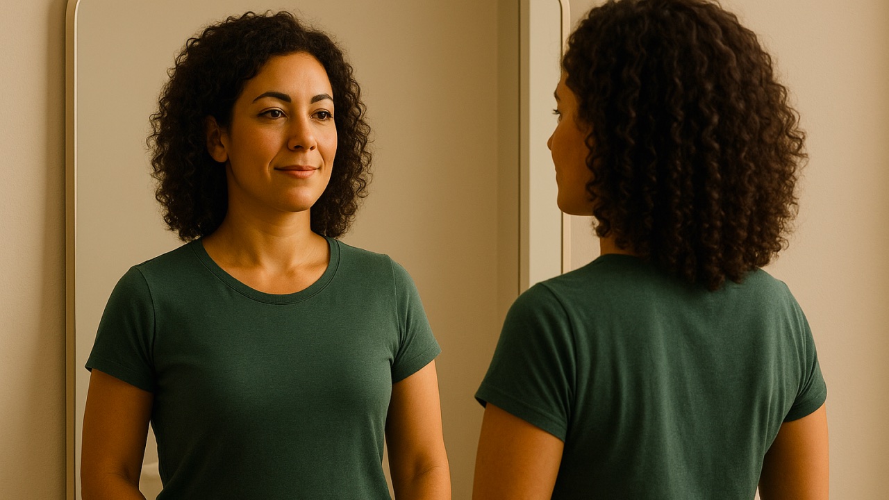 Imagen de una mujer mirando su reflejo en un espejo